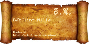 Bálint Milla névjegykártya